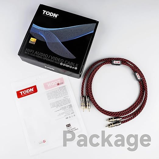 TODN High End RCA Cables for Audiophile, 2 RCA Male to Male Stereo Cord for Car Audio, Speaker, Amp - Φ7mm, Nylon Braided Jacket (6.5ft/2m, 1 Pair)