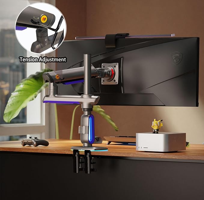 RGB Gaming Monitor-Arm for Flat/Ultrawide/Curved Monitors 32 to 60 inch, Heavy Duty Stand Load up to 20 kg, VESA 75/100 mm Monitor Mount G80