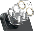 LucBuy 3PCS Sparkling Camera Lens Protector for iPhone 15/iPhone 15 Plus, Full Clear Acrylic Cover with Shiny Colorful Glitter Designed Decoration Back Camera Protector