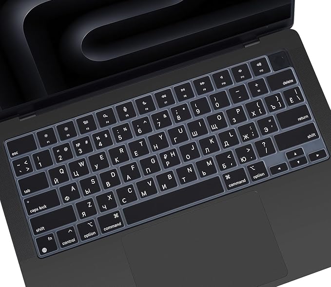 Russian Keyboard Cover Skin for 2024 2023 2022 2021 Apple MacBook Pro 14 A3112 A3401 A3185 A2992 A2918 A2442 A2779, MacBook Pro 16 A3403 A3186 A2991 A2485 A2780 M4 M3 M2 M1 Pro Max Protector-Black