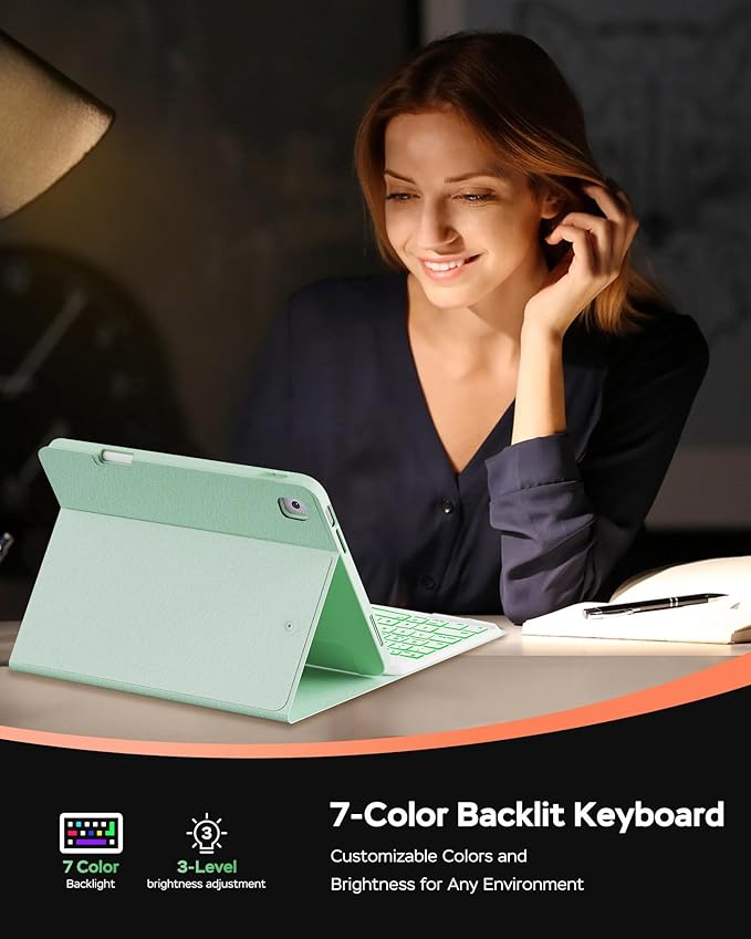 Keyboard Case for iPad 9th 8th 7th Generation Case 10.2" - 7 Colors Backlit Detachable Folio Keyboard Cover with Pencil Holder for iPad Pro 10.5" / iPad Air 3rd Gen (Green)