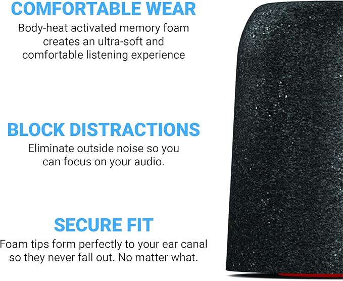Comply Memory Foam Replacement Ear Tips for Shure Earphones | Superior Noise Isolation, Ultimate Comfort, Secure Fit | Black, Medium (3 Pairs)