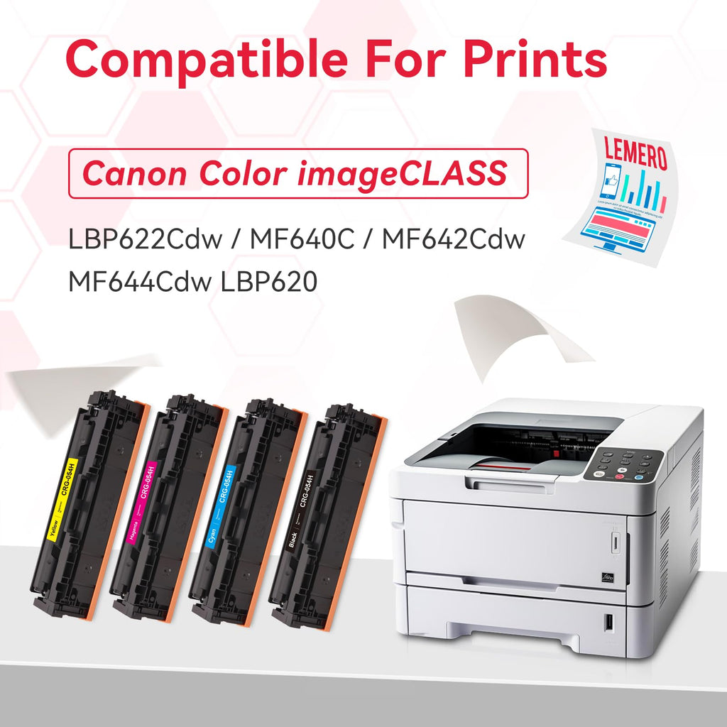 LEMERO Compatible 054H Toner Cartridge Replacement for Canon 054 054H Toner Cartridges Set for Canon Color ImageCLASS MF644Cdw MF642Cdw LBP622Cdw MF641Cw Printer (Black Cyan Magenta Yellow, 4-Pack)