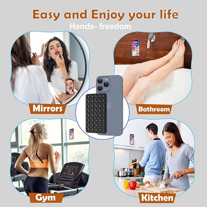Silicone Double Sided Suction Phone Case Mount, Detachable Hands Free & Strong Grip Holder for Selfies & Videos, Compatible iPhone Android (Black, 1Pack)