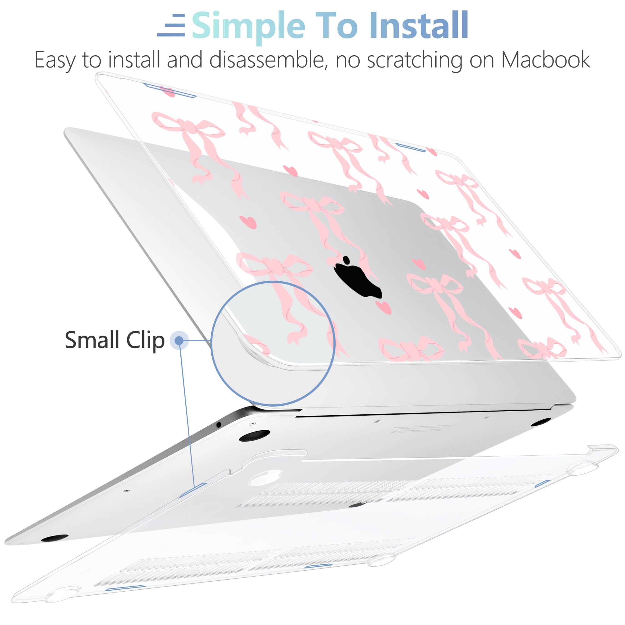 MEEgoodo for MacBook Air 13 inch Case 2021 2020 2019 2018 Released A2337 M1 A2179 A1932 with Touch ID, Plastic Hard Shell & Keyboard Cover Compatible with MacBook Air Case 13.3,Trendy Bow & Hearts