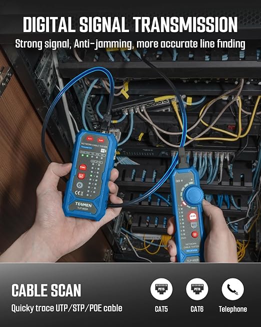 TESMEN TLP-900AR Network Cable Tester, Multi-Function Cable Tracer with Pairing, Continuity, QC&NCV, RJ11 RJ45, for CAT5/6/POE/STP, Suitable for Ethernet, Telephone, Wire Maintenance and Sorting-Blue