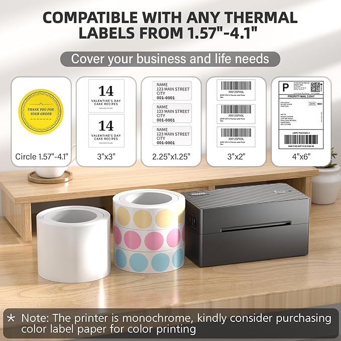 Label Printer, 4x6 Shipping Label Thermal Printer for Packages, Bluetooth Conection and Compatible with Android. iPhone.Windows, Mac, Chromebook, Amazon, Ebay, UPS.USPS, FedEx, Shopify