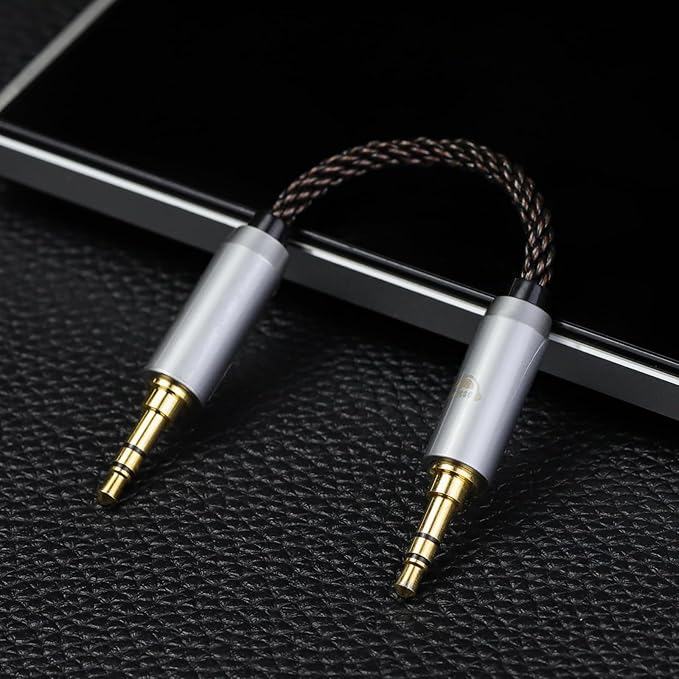 okcsc 4.4MM Male to 4.4MM Male Ultra Short Hifil Male to Male AUX Audio Cable OFC Pair Recording Cable Wire-Breakage-Prevention Design Adoption of 8-Core Braided Structure 5.82 inch