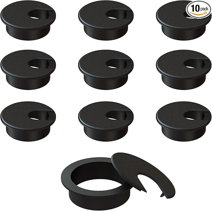 MAHDPRO Desk Grommet 2 Inch (50 mm) Pack of 10 - Black ABS Plastic Desk Cord Hole Cover to Arrange Cables & Wires Through Computer Table/Countertops