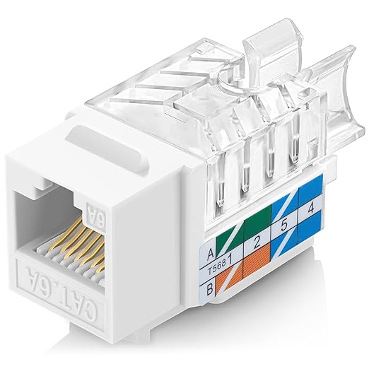 Everest 45° Angled RJ45 Cat6A Keystone Jacks 50-Pack in White - Slim Profile Female RJ45 Connectors - Cat 6A Keystone Jack - Compatible with 45° Angled Speed Termination Tool - 45Term (B0BL3GS7ZY)