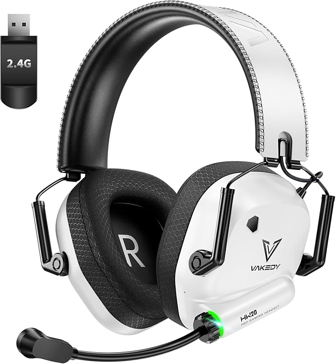 Wireless Gaming Headset for PC, PS5, PS4, Mac, Switch, Gaming Headphones with Noise Cancelling Mic, 2.4GHz USB Dongle, Bluetooth 5.4, 50mm Driver Stereo Sound, Cool Lights, 50H Battery(White)
