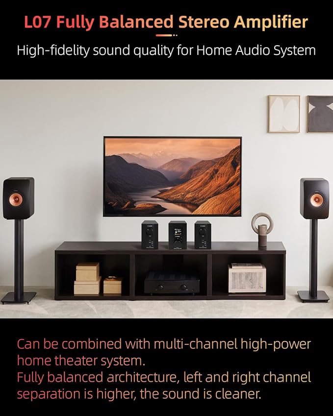FX-Audio- L07 Stereo Audio Amplifier 200W x2 MA5332MS 2 Channel Class D Power Amp Bridgeable BTL 400W Hi-Fi Fully Balanced Amp for Passive Bookshelf Desktop Speakers Home Theater