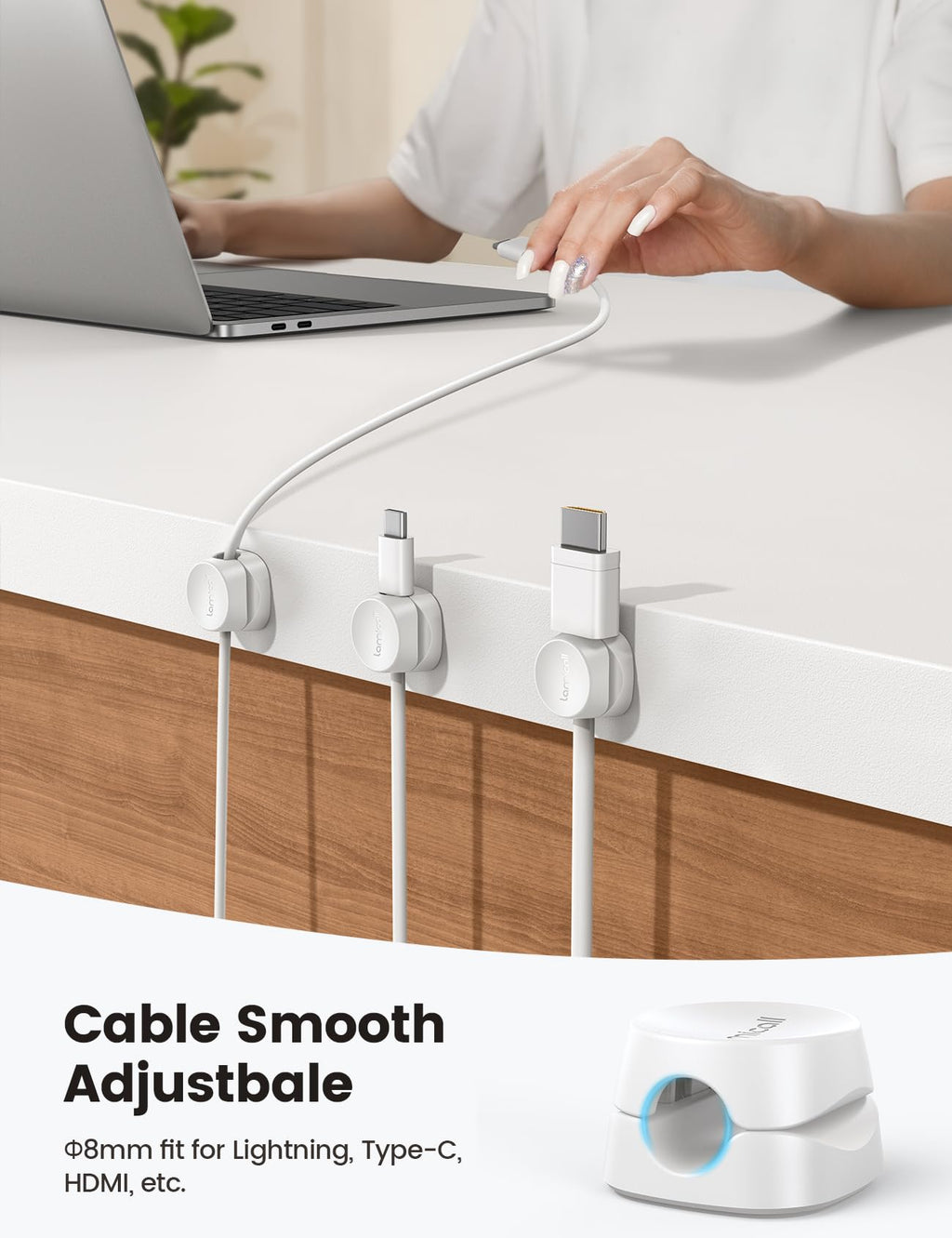 Lamicall 8 Pack Cord Organizer, [1s Lock] Cable Management Clips