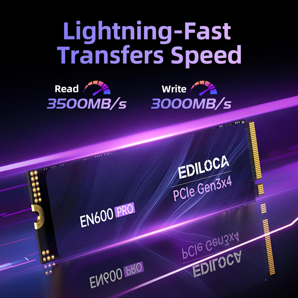 Ediloca EN600 PRO SSD 2TB PCIe 3.0 Gen 3x4, NVMe M.2 2280, Up to 3200MB/s, Internal Solid State Drive, SLC Cache 3D NAND TLC, Graphene Cooling Sticker, Storage for PC, Desktop and Laptops