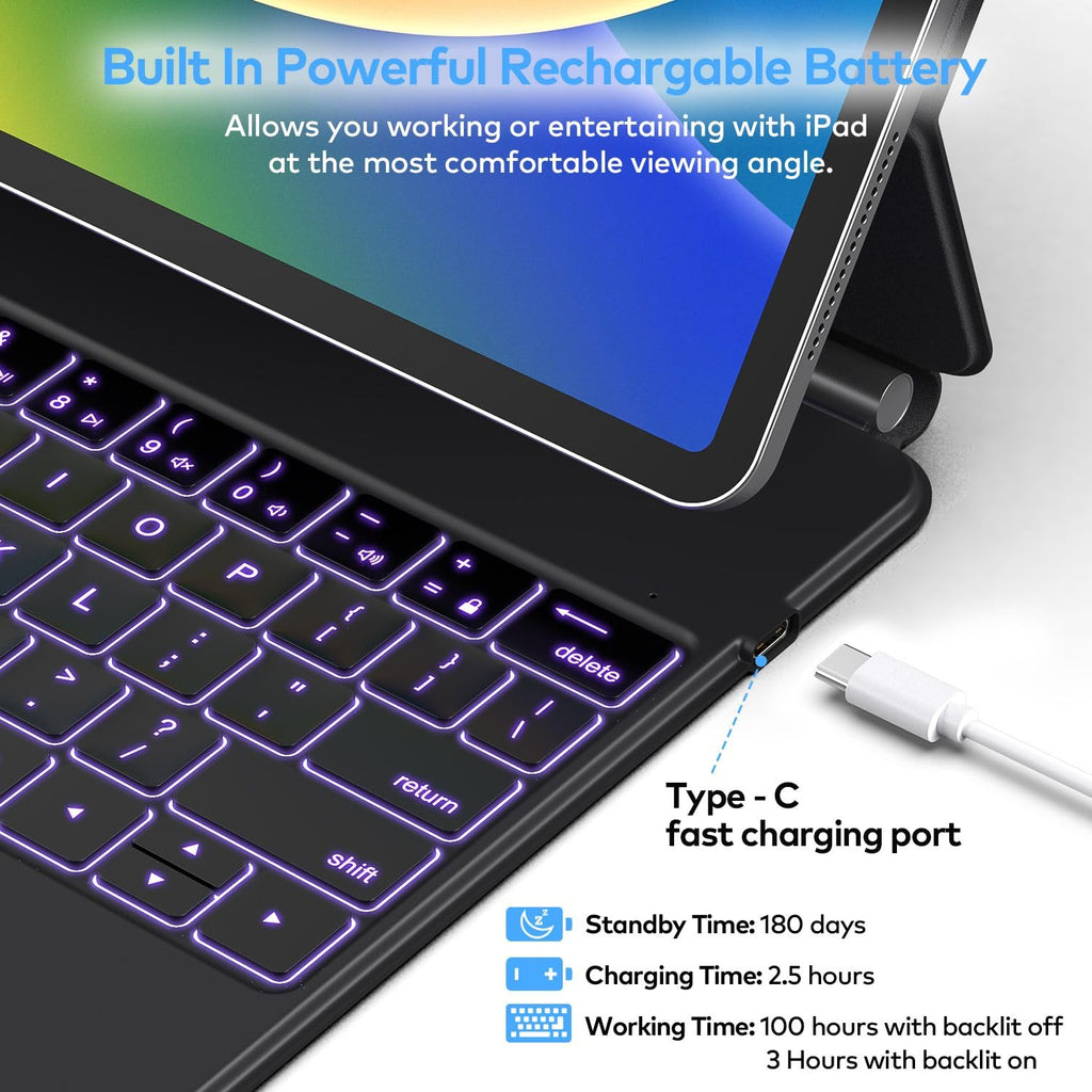 Keyboard Case for iPad Air 11-inch (M4 2026/M3 2025/M2 2024) & iPad Pro 11 inch(1st/2nd/3rd/4th Generation)–Magic-Style Magnetic Keyboard Case with Multi-Touch Trackpad for 10.9” iPad Air 4th/5th Gen.