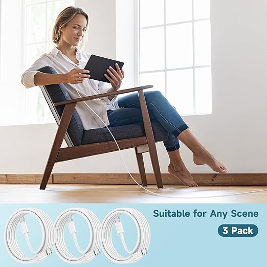 USB C to USB C Cable 60W[3Pack] iPhone 15 Fast Charging Cable,10ft Long USB-C to USBC Power Cord for iPhone 15/15 Pro/15 Plus/15 Pro Max,MacBook Pro Air/IPad Air 4/5/iPad Pro 12.9/11(White)