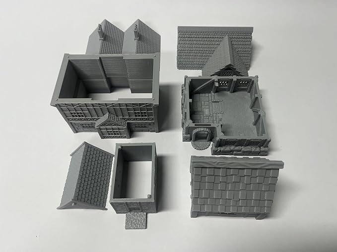 Paintable Tabletop Miniature Little Town Building Terrains Compatible with RPG War Games - 18mm Scale Dioramas Building Set Scenery with Medieval Architecture Style by HAUTICO (HVillageHouses2-1)