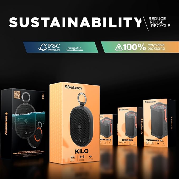 Skullcandy Terrain XL Wireless Bluetooth Speaker - IPX7 Waterproof Portable Speaker, 18 Hour Battery, Nylon Wrist Wrap, True Wireless Stereo (Bone)