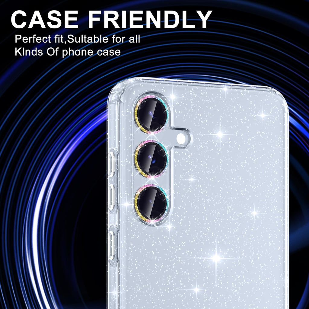 Avocase for Samsung Galaxy S25 Plus Camera Lens Protector, Individual Metal Ring Tempered Glass Lens Cover, [Strong Adsorption] Scratch Resistant Ultra-Thin HD Clear Lens Cover, 1 Set-Colorful Sparkly