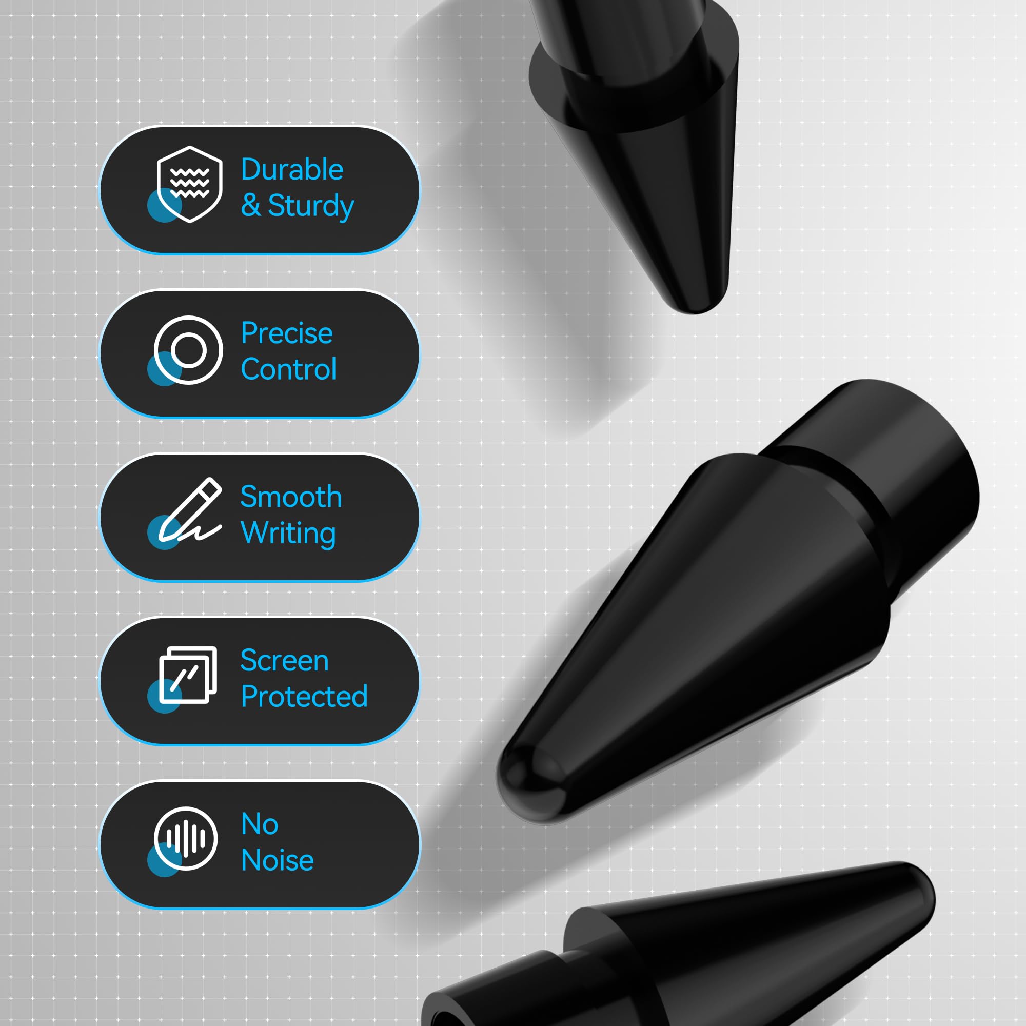 Penstudio Replacement Tips for Apple Pencil Pro 1st 2nd USB-C, 3 Pack Black