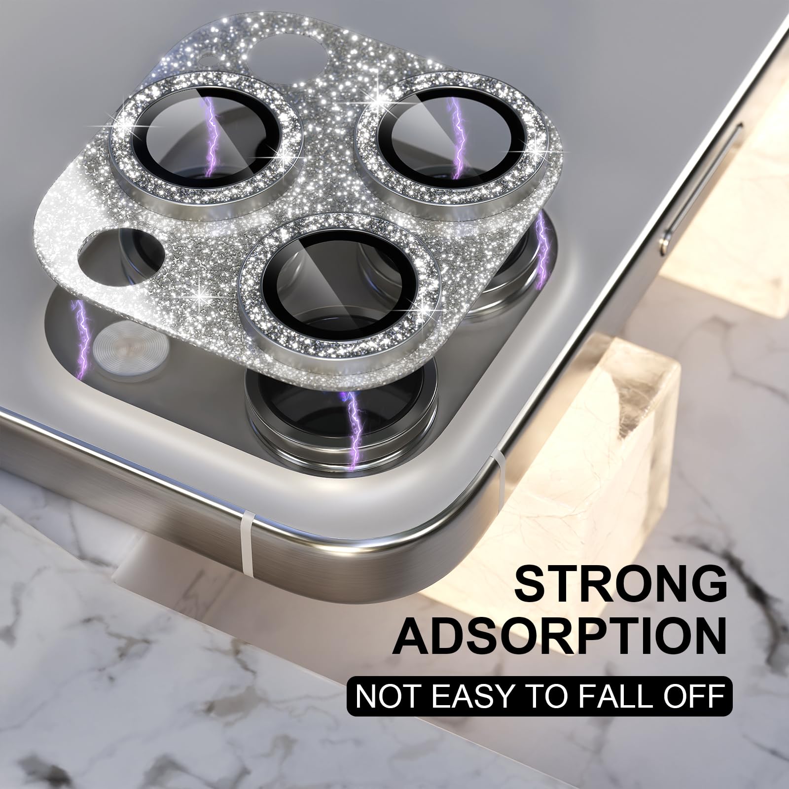 Choiche Compatible for iPhone 16 Pro/iPhone 16 Pro Max Camera Lens Protector, Bling Camera Cover with 9H Tempered Glass Lens Screen Protector Metal Ring Accessories (Glitter-Titanium Natural)