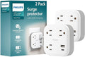 Philips EZFit 3-Outlet Surge Outlet Extender with USB, 1 USB-A, 1 Type-C, Adapter Spaced, Charging Station, 12W, 980 Joules, 2 Pack, White - SPP3605W/37