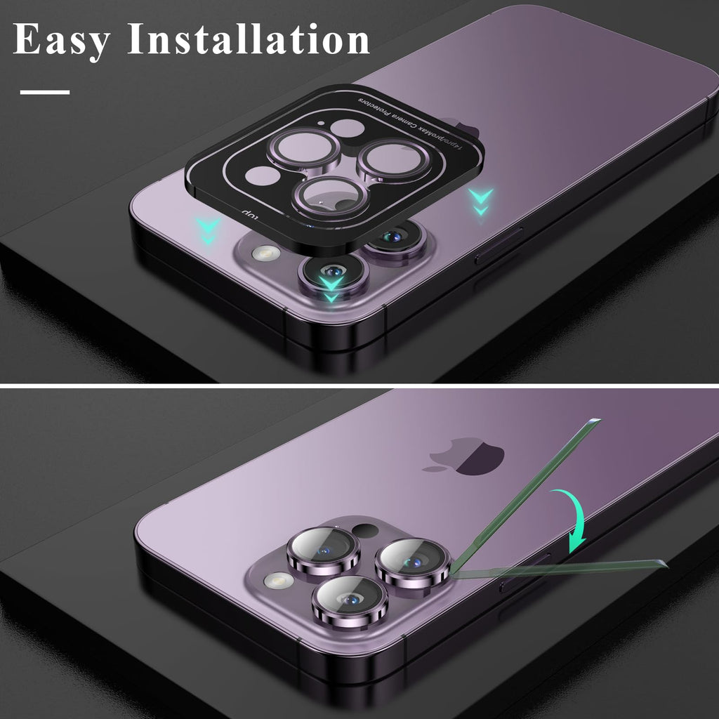 YWXTW Designed for iPhone 14 Pro Max Camera Lens Protector, for iPhone 14 Pro Camera Lens Protector, Individual Metal Anti Scratch HD Clear Case Friendly Tempered Glass Camera Cover, 1 Set (Purple)