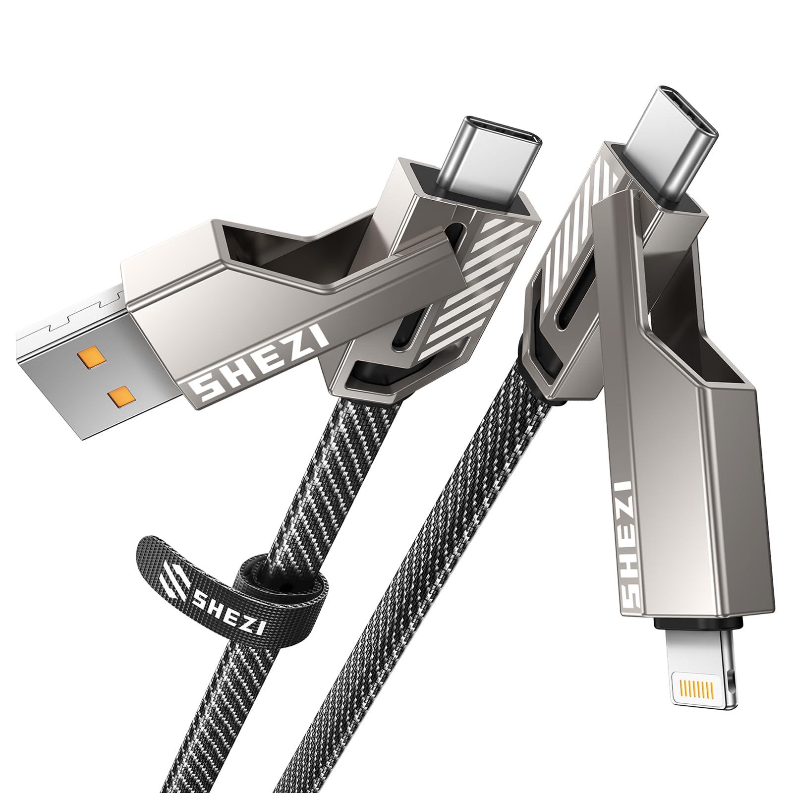 Vexipia 4-in-1 USB C Cable 60W 3FT Compatible with Lightning Cable [Fast Charging & Data Transfer] Flat Nylon Braided for iPhone iPad Charger Cord, Multi Charge Wire Combo with L/Type C/USB A Port
