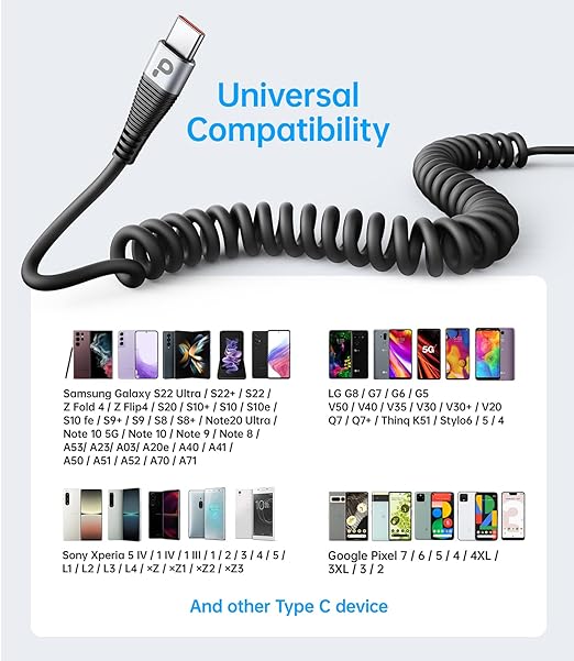 USB C Cable 3A Fast Charging 5FT Coiled USBC to USBC Charger Cable for Car, Short USB Type C Cord for iPhone 16/15/Pro/Plus/Pro Max/Samsung Galaxy S23, Compatible All Type C Devices-2Pack
