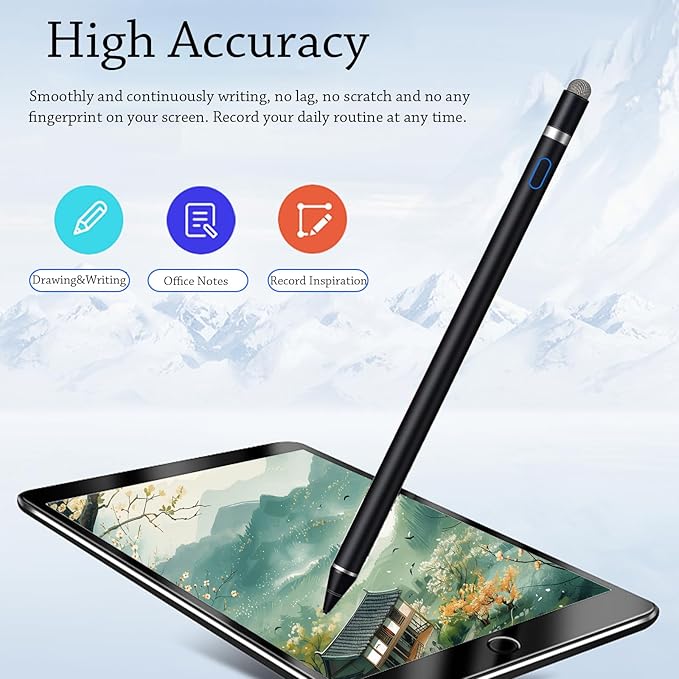 Stylus Pen for iPad, DOGAIN Active Pencil for Touchscreen with Dual Touch Function, Active Digital Fine Point Pen Compatible with Apple iPad/Pro/Air/Mini/iPhone/Samsung//iOS/Android and More - Black