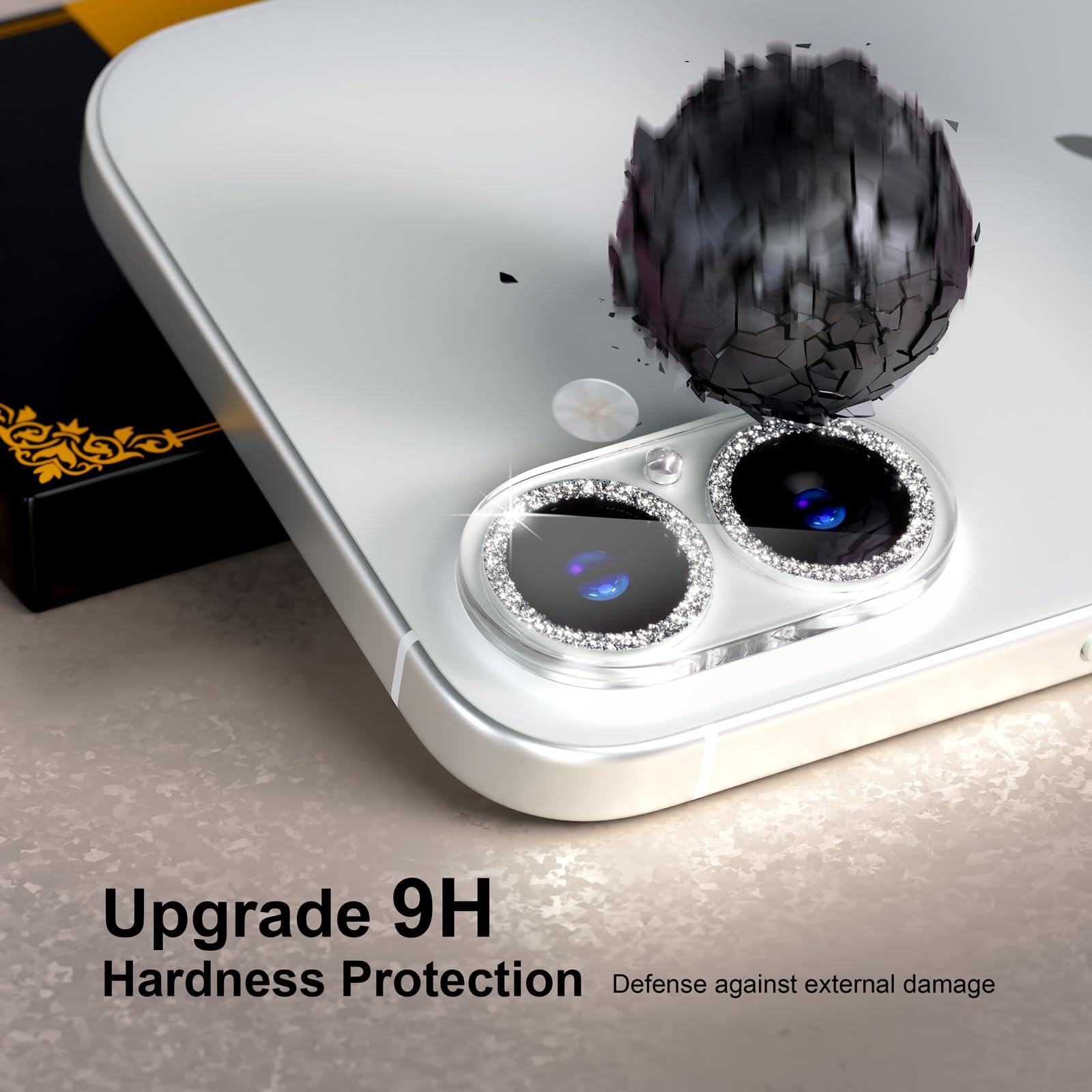 beuxece for 6 Pack iPhone 17 / iPhone 16 / iPhone 16 Plus Camera Lens Protector [Drop Protection] [Easy Installation] 9H Tempered Glass Camera Screen Protector Cover Accessories, Glitter Silver