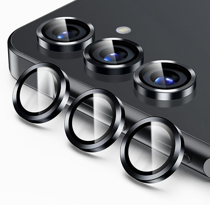 Korecase for Galaxy S25 Camera Lens Protector, 9H Tempered Glass Anti Scratch Camera Screen Protector Shockproof Film Shcokproof Metal Ring Lens Protecor for Galaxy S25,Black