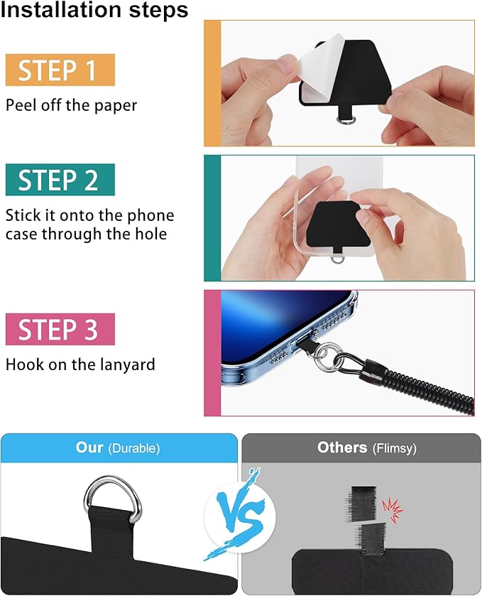 SHANSHUI Phone Lanyard, Spring Rope Phone Tether Tabs with Mountaineering Buckle Free Your Hands Anti Theft Outdoor Skiing Cycling Climbing Strap Fitting for All Smartphones