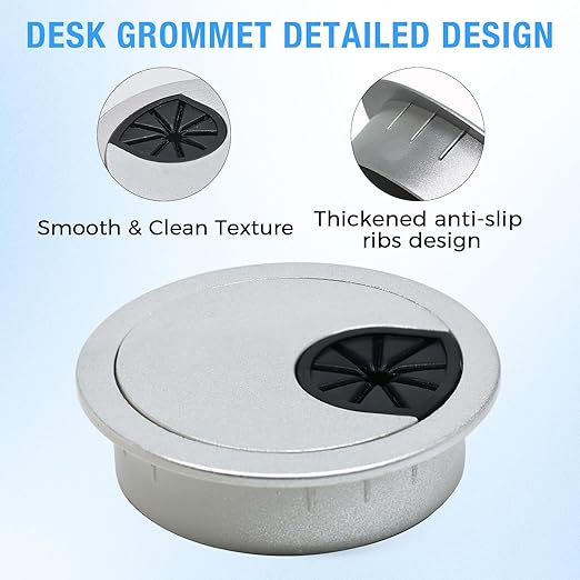 Desk Grommet 2-3/8" (60 mm), Desk Cord Hole Cover, Cable Grommet ABS Plastic, Desk Hole Grommet for Office and Home Table Cable, Detachable Cable Cord Organizer (Silver Sand 4 Pcs)