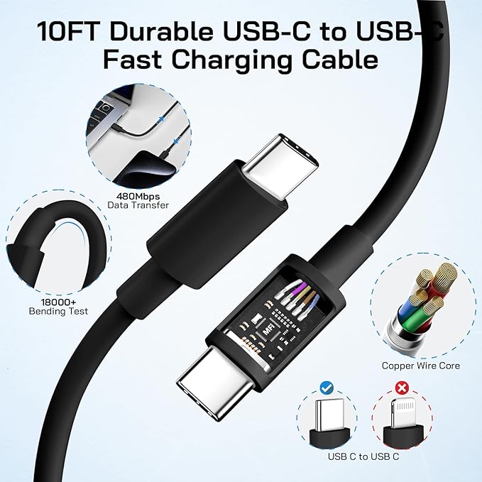 30W USB C i Phone 16 15 Charger Fast Charging, 2PACK Wall Charger for iPhone 16 15 Pro Max Charger Cord 10FT Fast Type C Charger Block for iPhone 16/16 Pro/15 Plus/15 Pro/15 Pro Max, iPad Pro, Black
