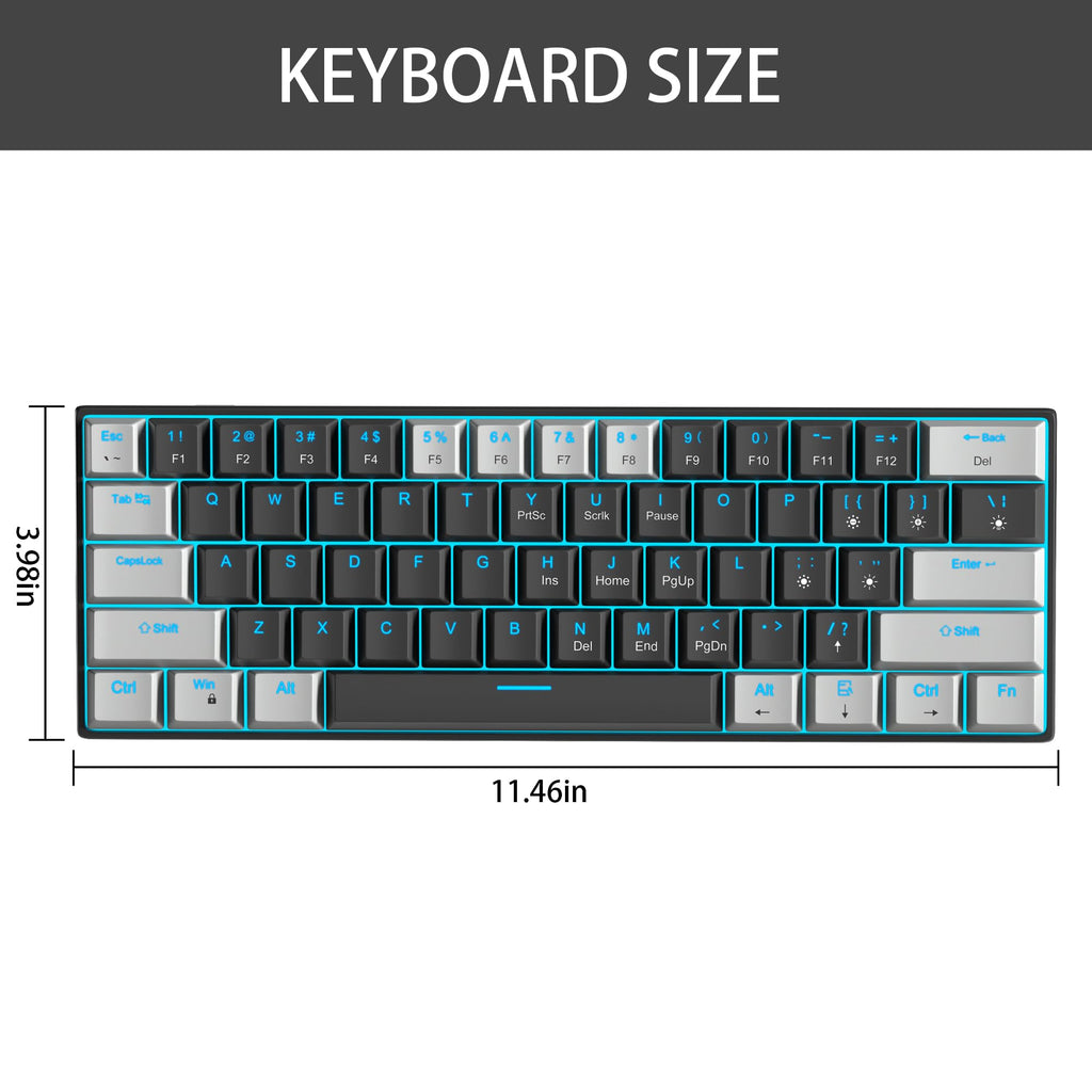 Camiysn 60% Mechanical Gaming Keyboard,Mixed Color Keycaps Gaming Keyboard with Linear Red Switches, Detachable Type-C Cable Mini Keyboard with Blue LED Light for PC/Laptop