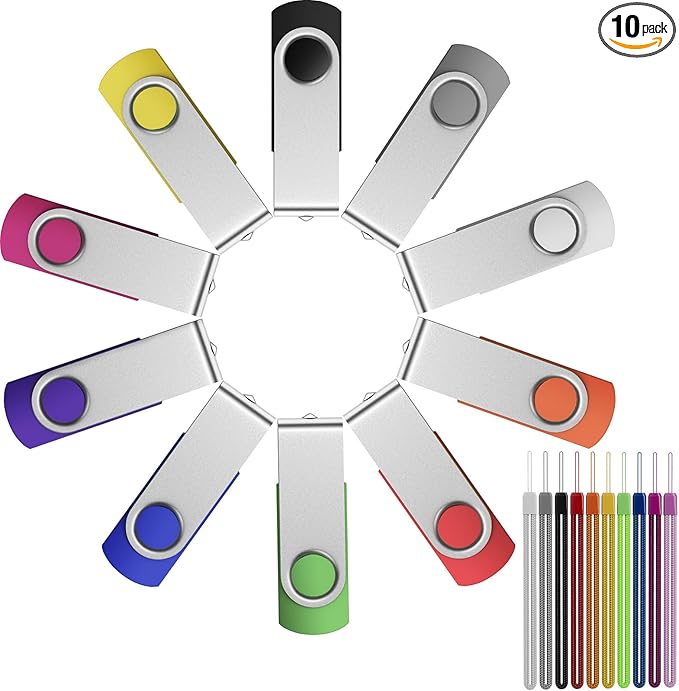 FEBNISCTE 2GB Flash Drive 10 Pack, Thumb Drive High Capacity, Bulk USB Flash Drives 2 GB Metal Swivel, USB 2.0 Jump Drive Memory Stick Portable, Pen Drive Zip High Speed for Data Storage