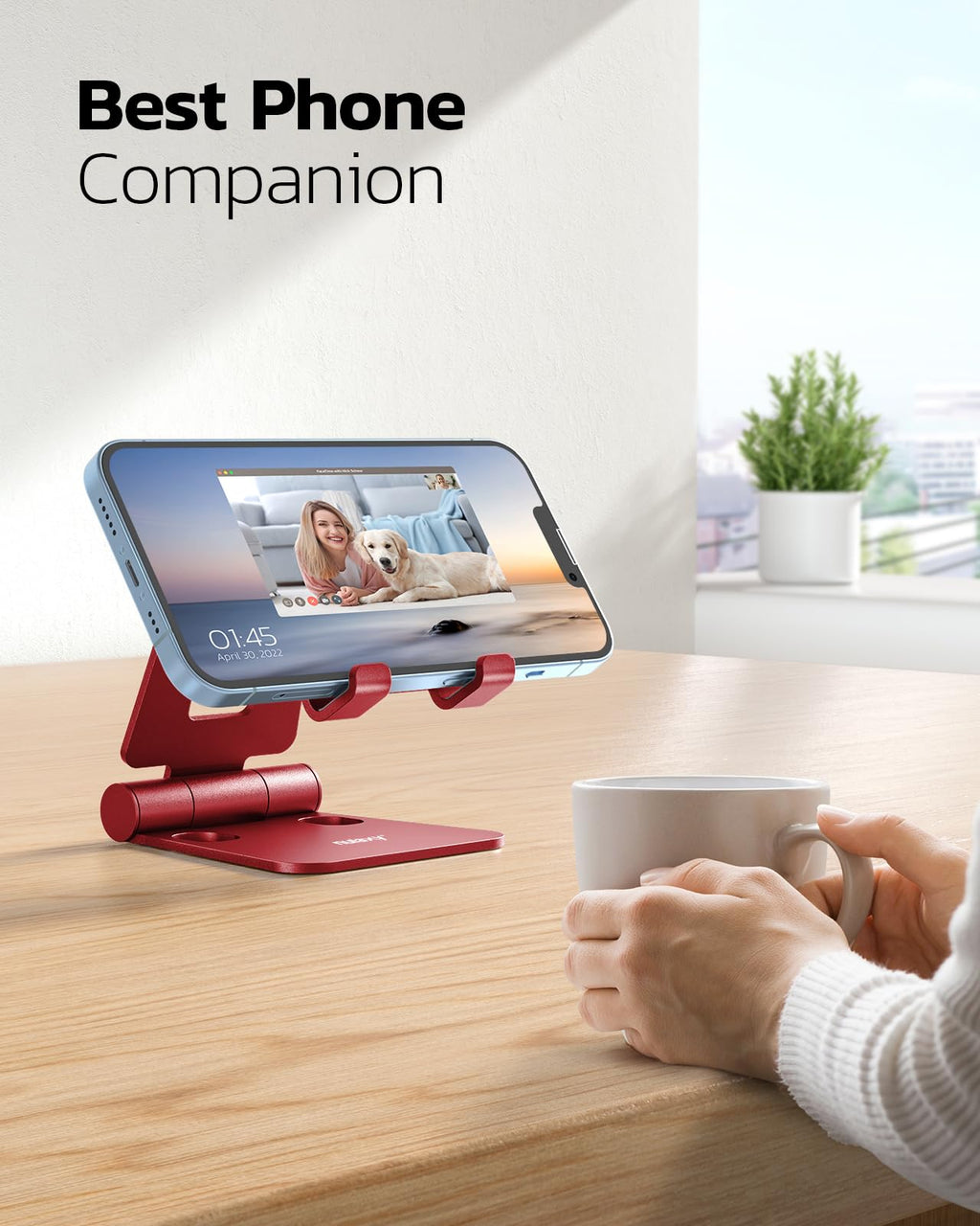 Nulaxy Full Aluminum Dual Folding Cell Phone Stand for Desk, Red