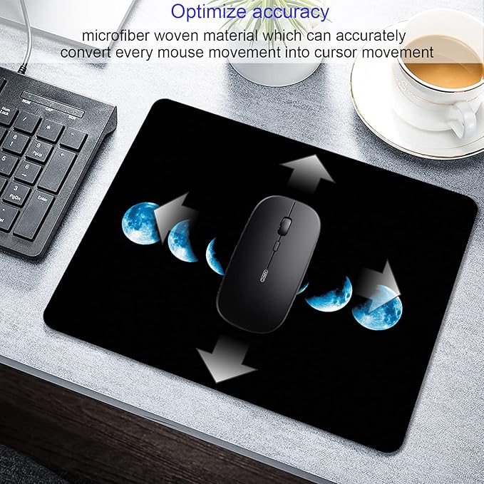 Starry Moon Mouse Pad Personalized Moon Phase Design Computer Laptop Non-Slip Rubber Mousepad 9.5x7.9 Inch