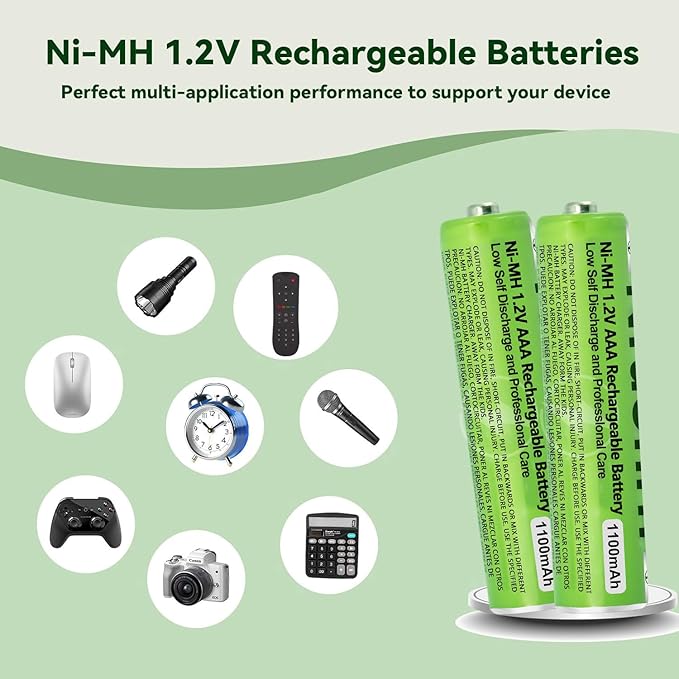 2 Pack NI-MH AAA Rechargeable Battery for Panasonic, 1.2V 1100mah AAA Rechargeable Batteries for Panasonic Cordless Phones Handset, Remote Controls, Electronics