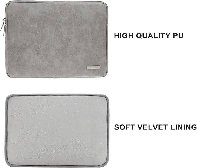 RAINYEAR 15.6 Inch Laptop Sleeve Protective Case PU Suede Leather Zipper Padded Cover Water Resistant Carrying Bag Compatible with 15.6" Notebook Computer Chromebook(Gray)