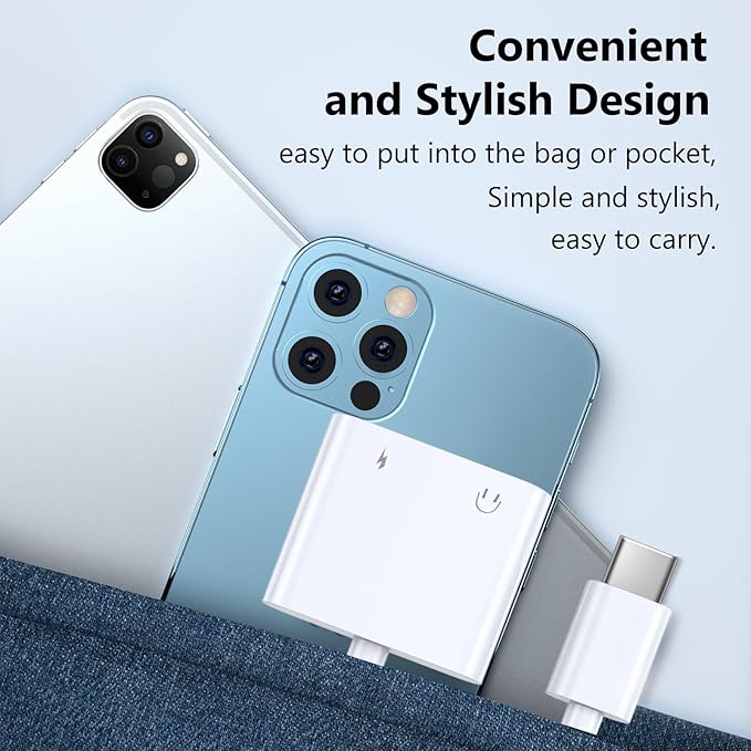 Seulliya USB C to 3.5mm Headphone Jack and Charger Adapter, 2-in-1 Audio & Fast Charging Splitter for Apple iPhone 17/16/15/Pro/Pro Max, iPad, Samsung, Pixel, and More 5Pack