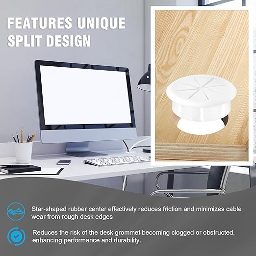 2-3/8" White Desk Grommet, JTemgle Flexible Cable Grommet Rubber Cable Hole Cover Wire Organizer Caps Desktop Cord Management for Home Office TV Stands Tabletops, 5 Pieces