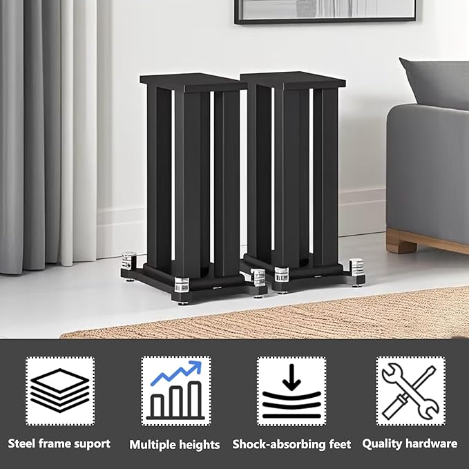 A Pair of Speaker Stands, Bookshelf Speaker Stand Steel Frame Support for Speakers up to 40 kg, Vibration-Absorbing MDF Design, Universal Speaker Stand Improves Sound Quality (40cm/15.7in)
