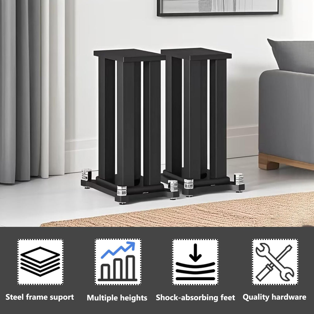A Pair of Speaker Stands, Bookshelf Speaker Stand Steel Frame Support for Speakers up to 40 kg, Vibration-Absorbing MDF Design, Studio Monitor Stands Improves Sound Quality (60cm/23.6in)