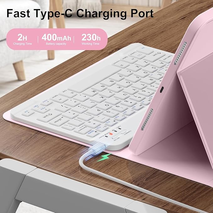 Keyboard Case for Galaxy Tab A8 10.5 Inch 2022, Slim Lightweight 7 Color Rainbow Backlight Detachable Magnetic Keyboard Cover with S Pen Holder,Sky Blue