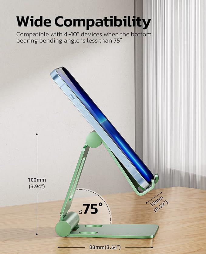 Nulaxy Dual Folding Cell Phone Stand, Fully Adjustable Foldable Desktop Phone Holder Cradle Dock Compatible with iPhone 17 16 15 14 13 12 11 Pro Max Xs Xr X 8, Nintendo Switch, All Phones- Green