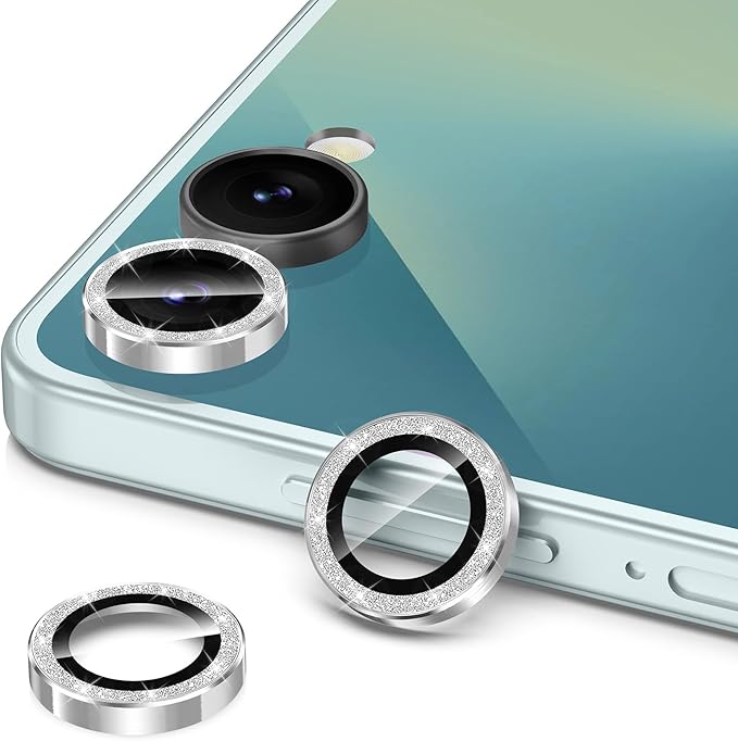 for Samsung Galaxy Z Flip 7 Camera Lens Protector, Individual Metal Ring Tempered Glass Lens Cover, [Strong Adsorption] Scratch Resistant Ultra-Thin HD Clear Lens Cover, 1 Set-Silvery Sparkly