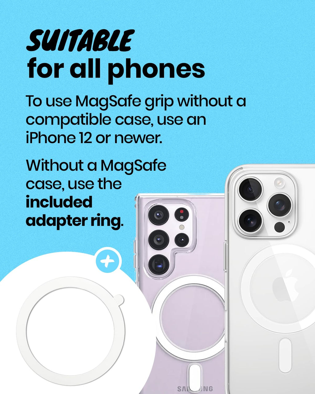Solid Color Button Phone Grip – Minimalist Design, Durable and Lightweight, Grip and Stand for Smartphones (Baby Pink, Magnetic Type)
