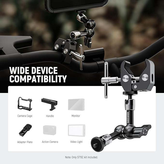 NEEWER 6"/15cm Adjustable Magic Arm with Super Clamp, 1/4" & 3/8" Threads, 1/4" Screws for Flash/LED Light/Microphone/Monitor, Compatible with SmallRig Camera Cage, Max Load: 4.4lb/2kg, ST15C